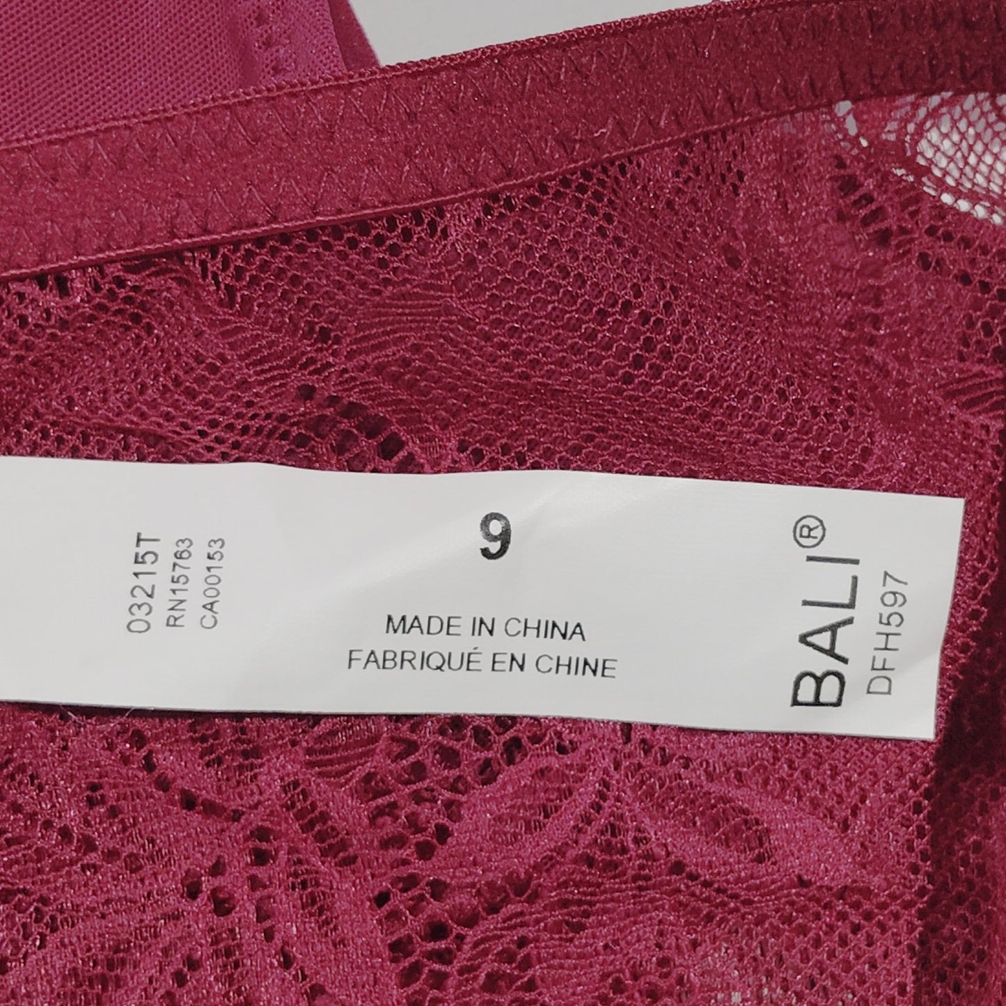 Bali Comfy Glam Lace Desire Hipster Panty – Size 2XL/9 – Burgundy