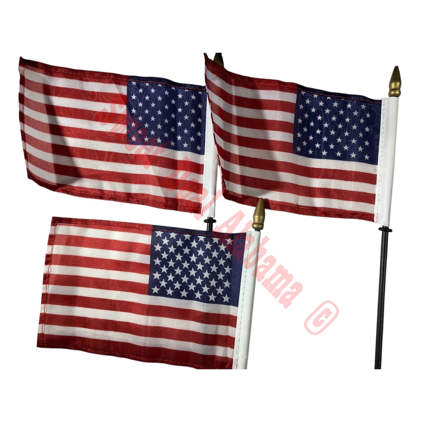 3-PK Flags, United States Flags- 6"W x 4"H Poly Flags on 11" Black Plastic Staff