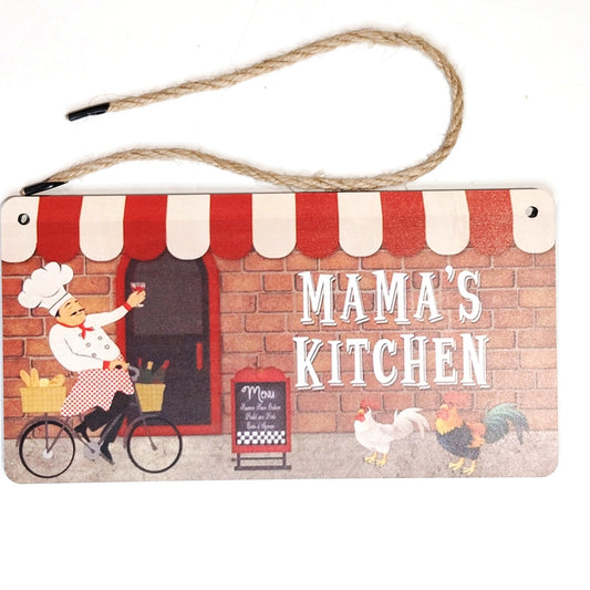 Mama’s Kitchen Wooden Hanging Sign 10×5 Rustic Chef Decor Wall Plaque
