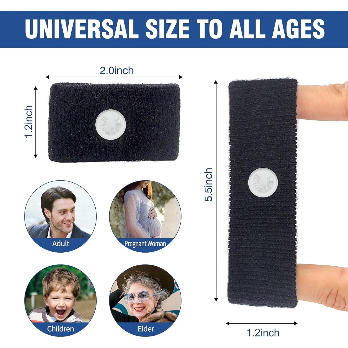 2-Pair Motion Sickness Bands – Anti-Nausea Wristbands for Adults & Kids, Black
