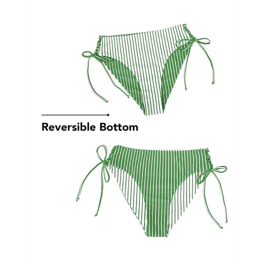 Cupshe Green White Stripe Reversible Side Tie Bikini Bottoms Women’s Large