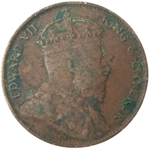 Ceylon 1 cent, 1910, King Edward VII, Tails: Talipot Palm Tree and Text