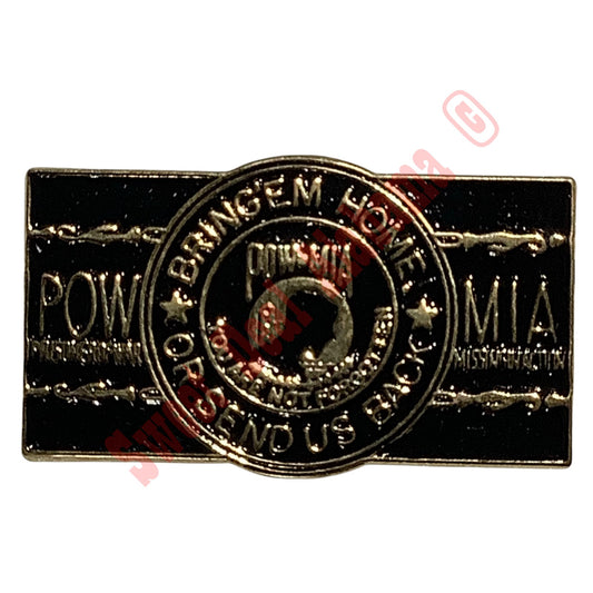POW/MIA Emblem "Bring Em' Home or Send us Back"- Hat, Lapel Pin 5/8"H x 1-3/16"W