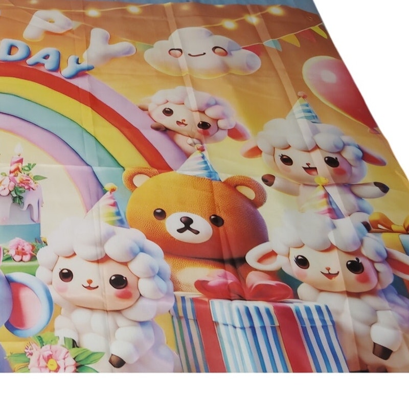 BlissYard Rainbow Birthday Backdrop 73x43 in Cute Animal Party Banner Polyester