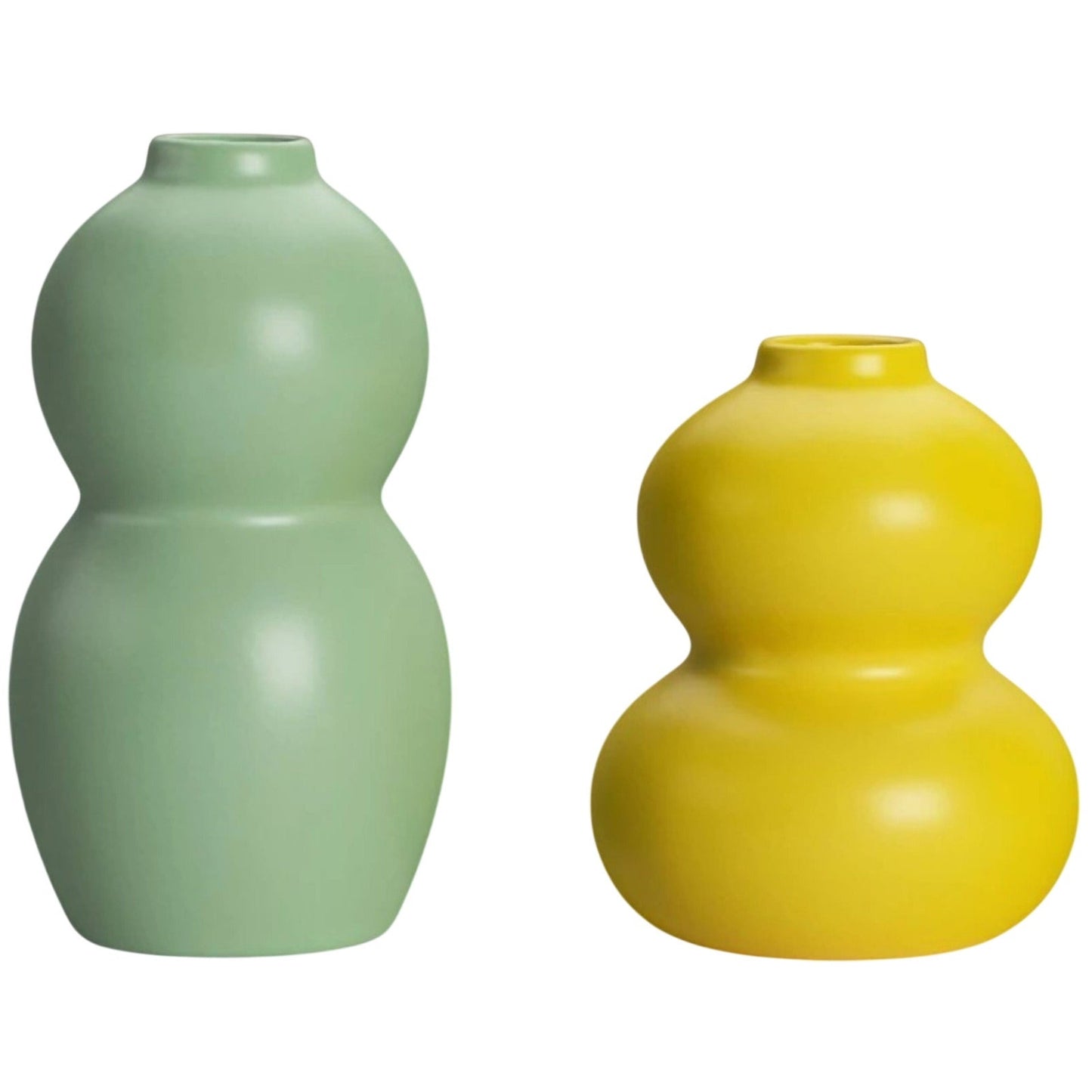 2pk Bud Vases – Green & Yellow – Sculptural Ceramic – Modern Matte Finish
