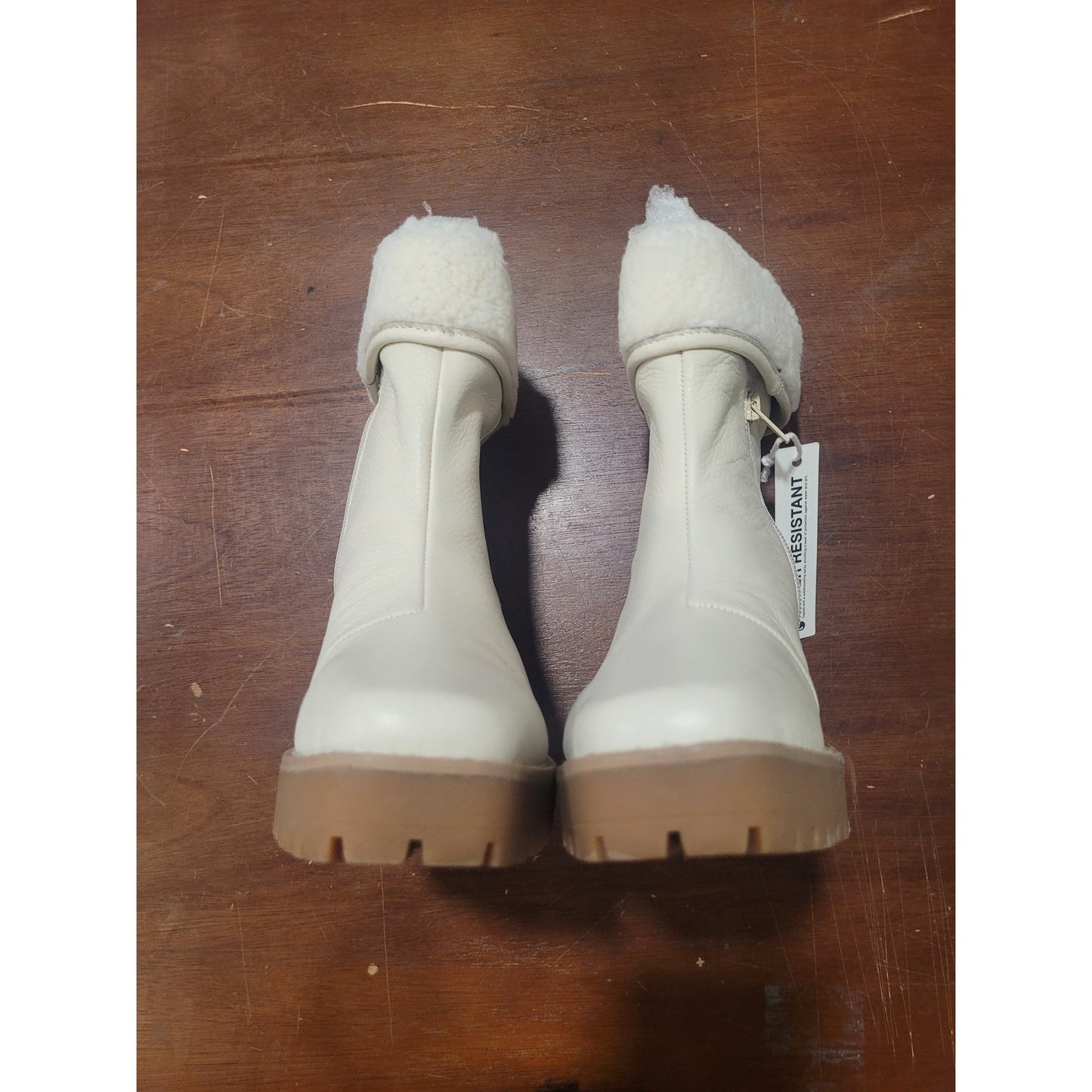 André Assous Milana Bootie, Linen, Womens 5.5, Fold-Down Shearling Lined Leather