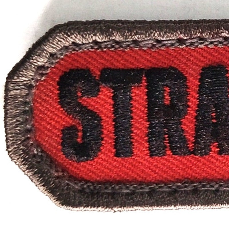 STRATEGERY Morale Patch Novelty Embroidered Black on Red 3" × 1‑1/8" Hook Back