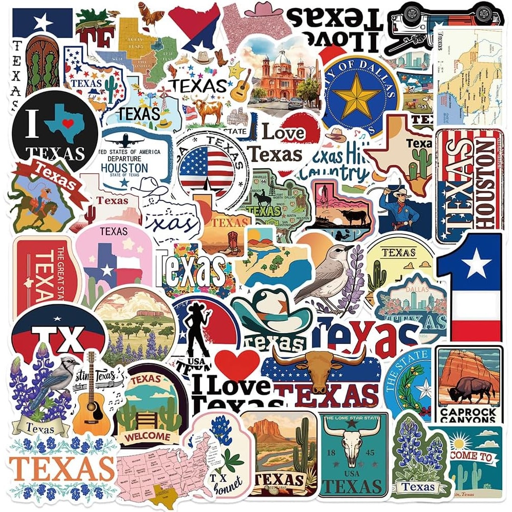 Texas Stickers 56‑Pc Waterproof Vinyl Decal Pack for Travel & Accessories