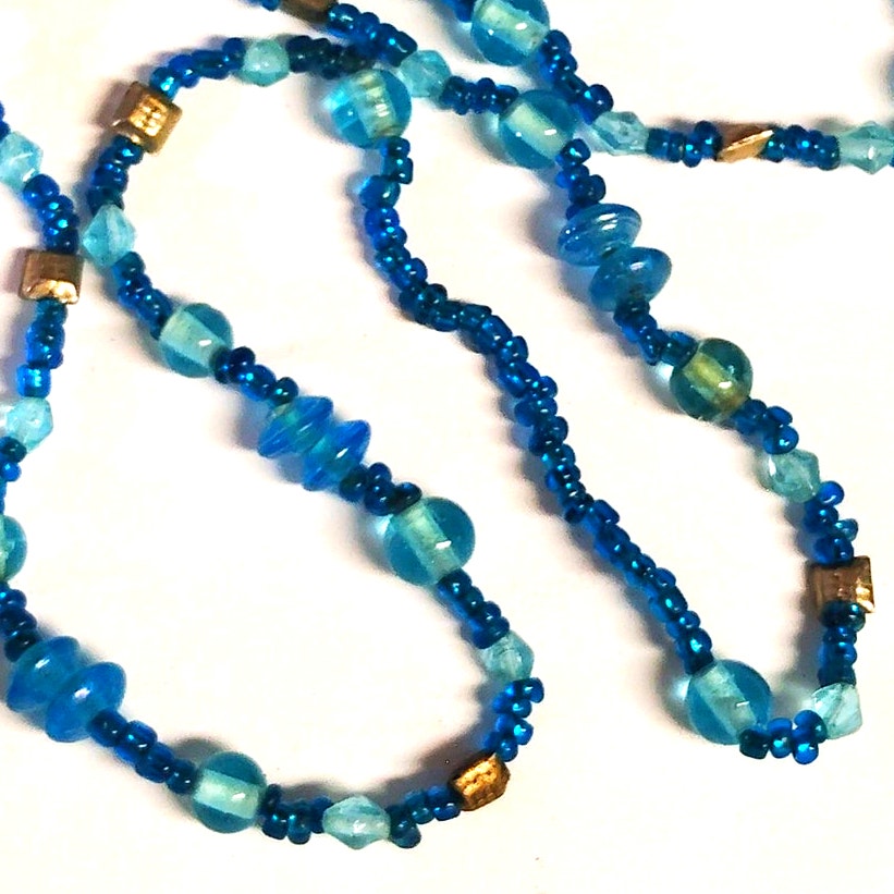 VTG Beaded Eyeglass Chain 24" Blue Glass Beads w/ Adjustable Rubber Loop Ends
