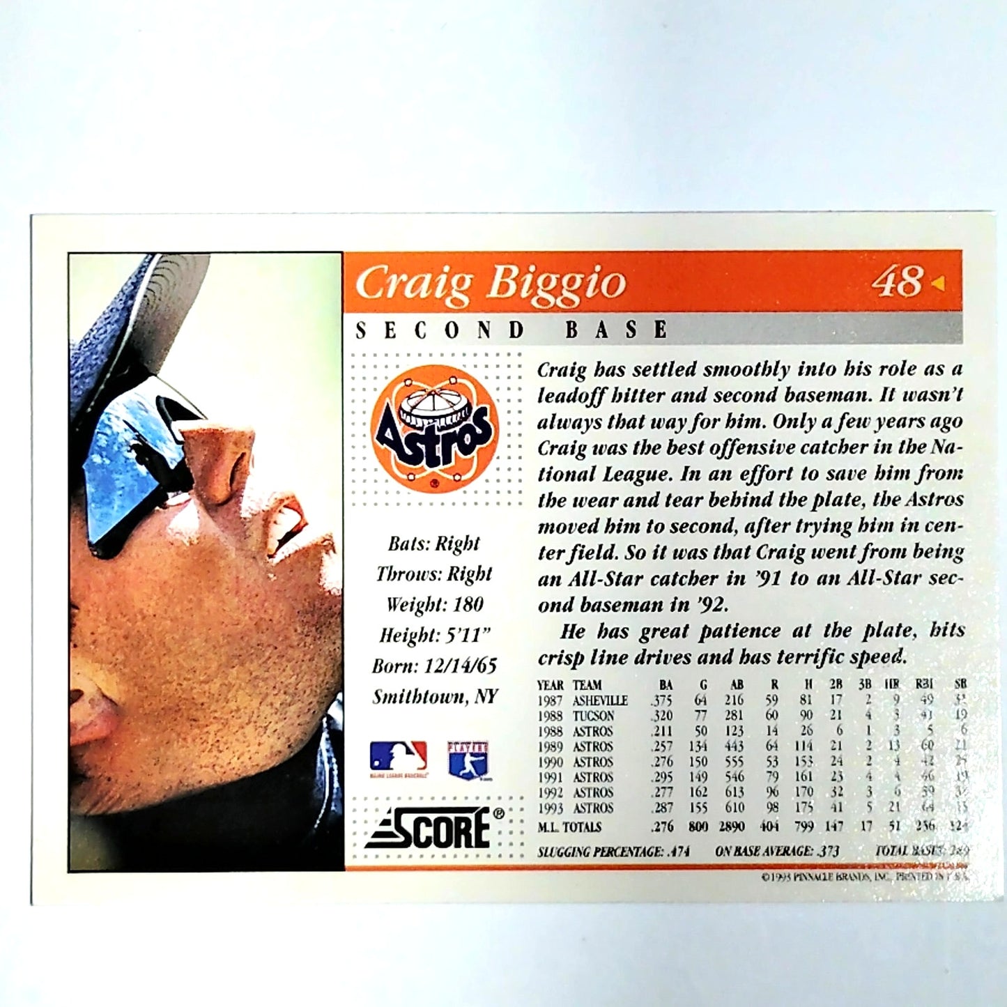 1994 Score Craig Biggio Card #48 Houston Astros 2B VG/EX