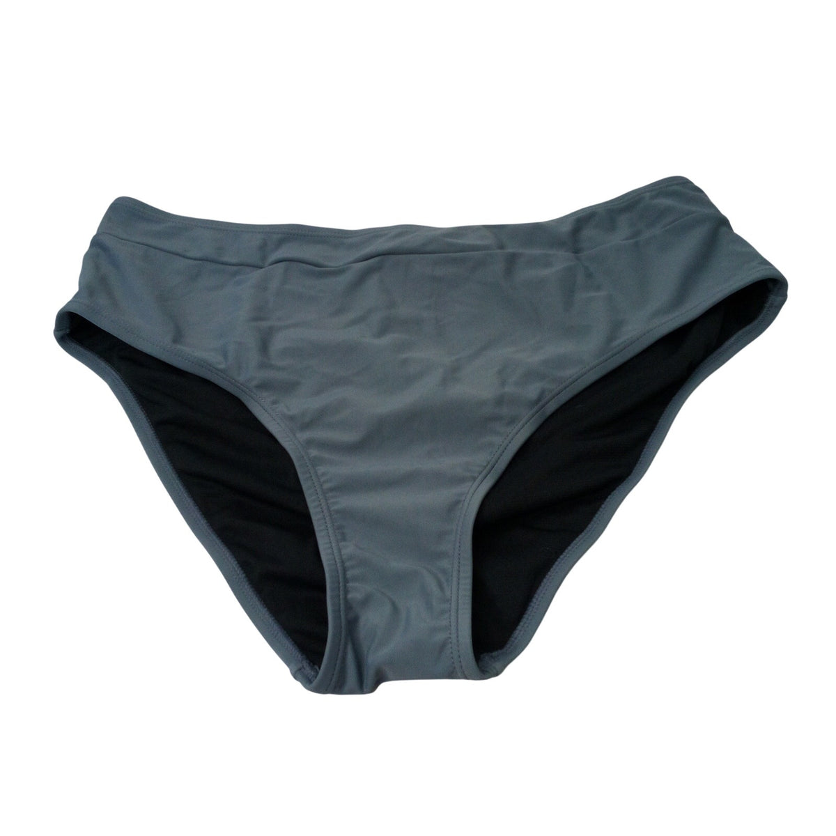 High-Cut Grey Swim Bottoms Women Size L Black Lined Swim Brief High Waist