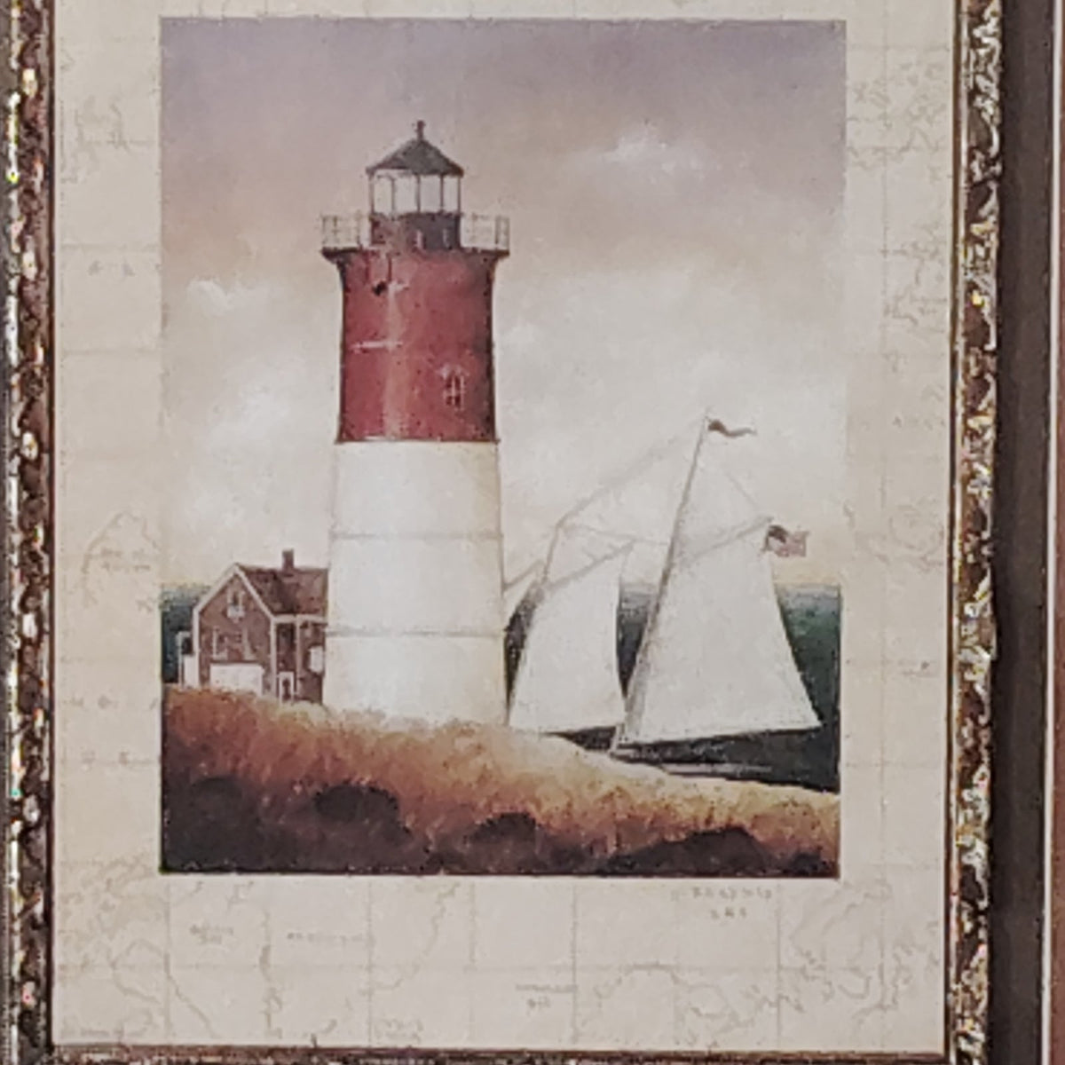 David Carter Brown Schooner Bay Framed Nautical Art Print Lighthouse Coastal