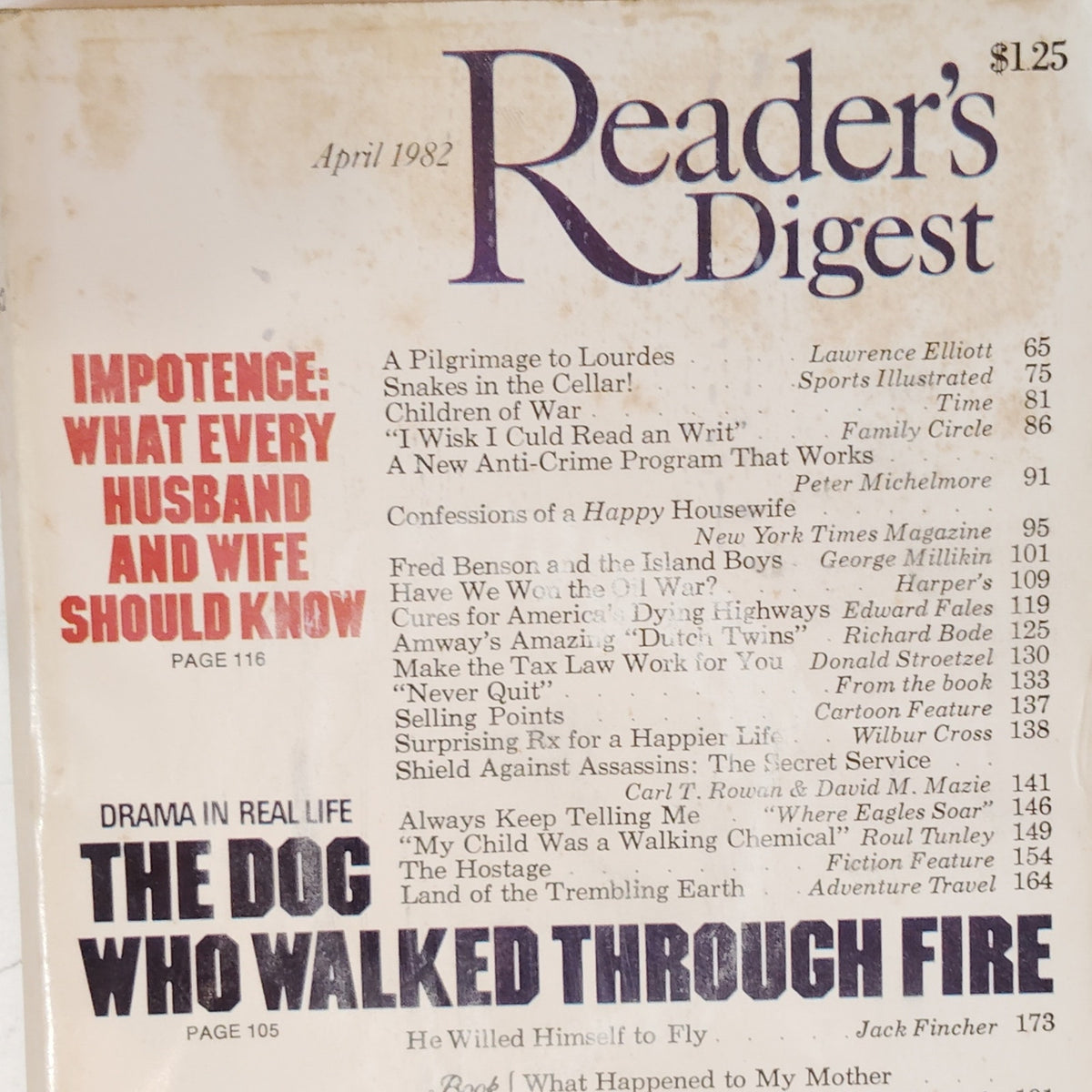 Reader's Digest April 1982 Vintage Magazine Back Issue - Very Good