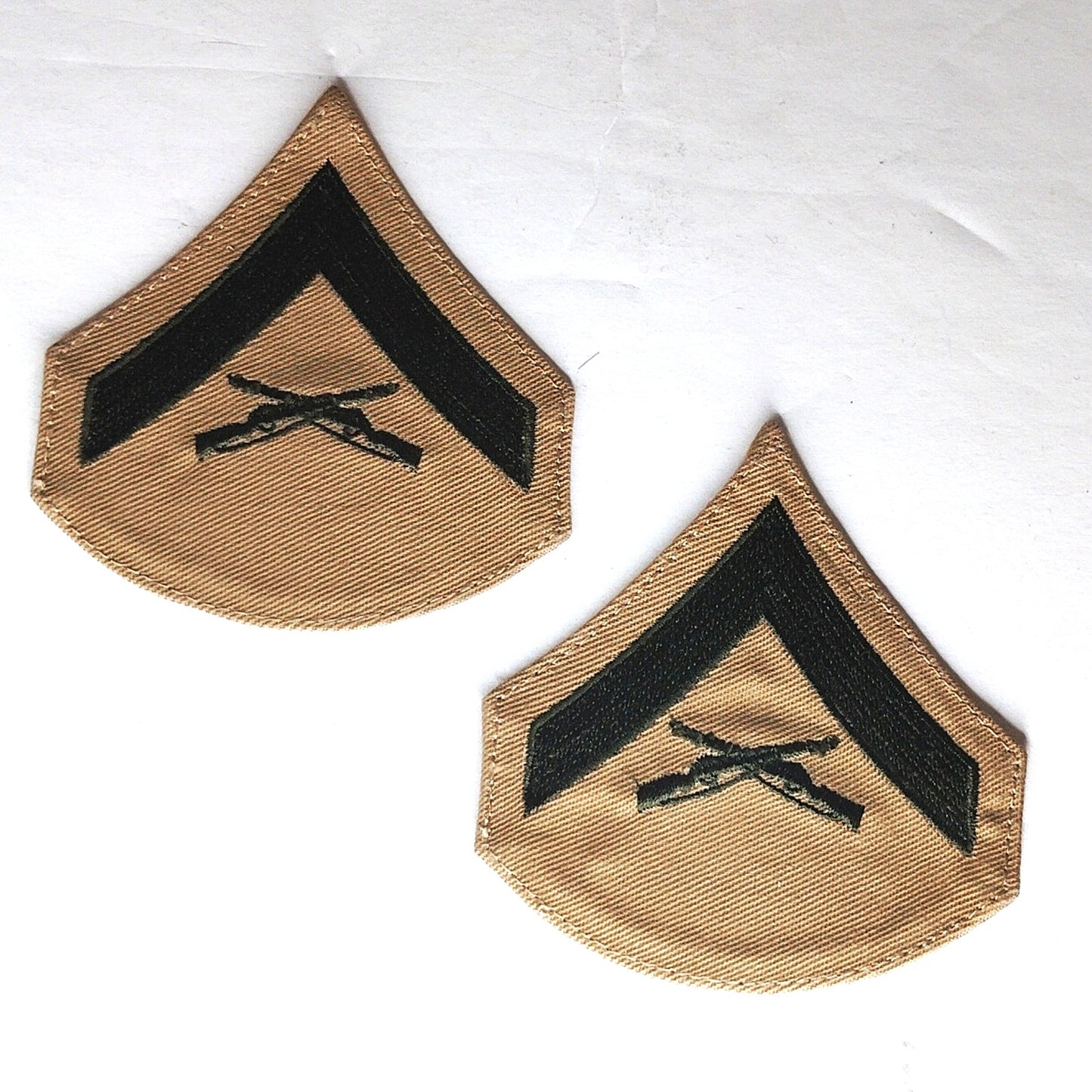 USMC Lance Corporal LCpl E-3 Patch Pair Green Khaki Novelty Sew-On 3" x 2.75"