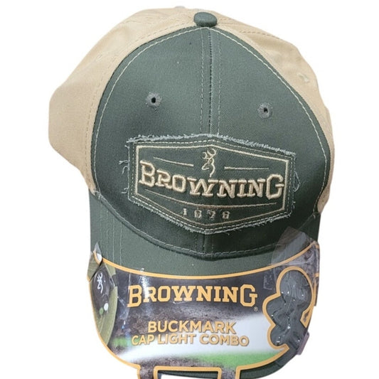 Browning Buckmark Baseball Cap Light Combo – Green/Tan Hat w/ LED Light, 3718541