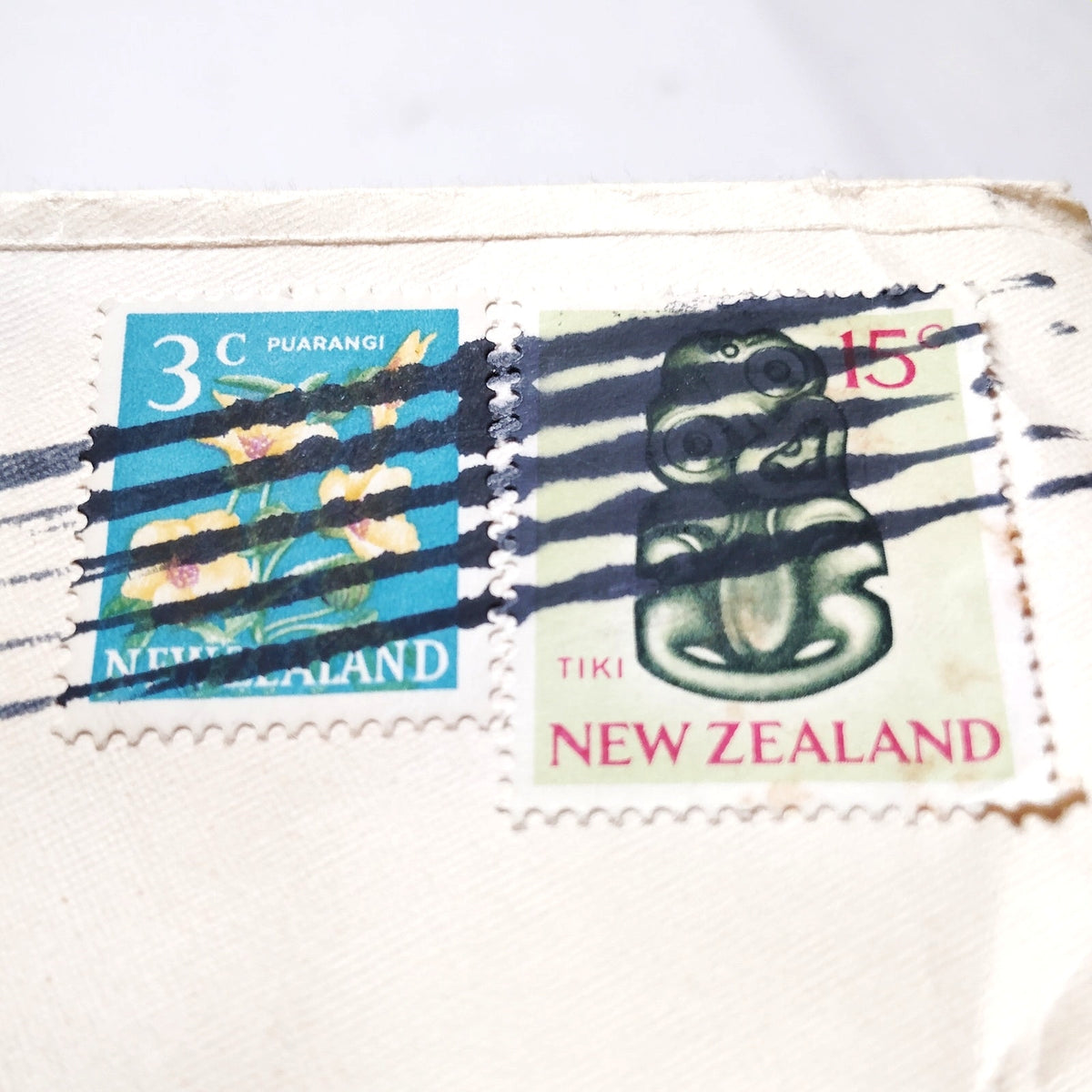 Vintage 1960s New Zealand Airmail Cover - 3c Puarangi & 15c Tiki Stamps to USA