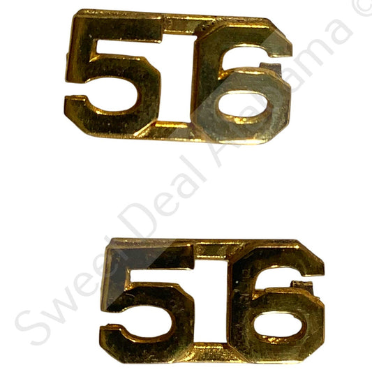 c.1910s Numeric "56", Brass Military C-Clasp Hat / Lapel / Collar Pins Set 3/8"H