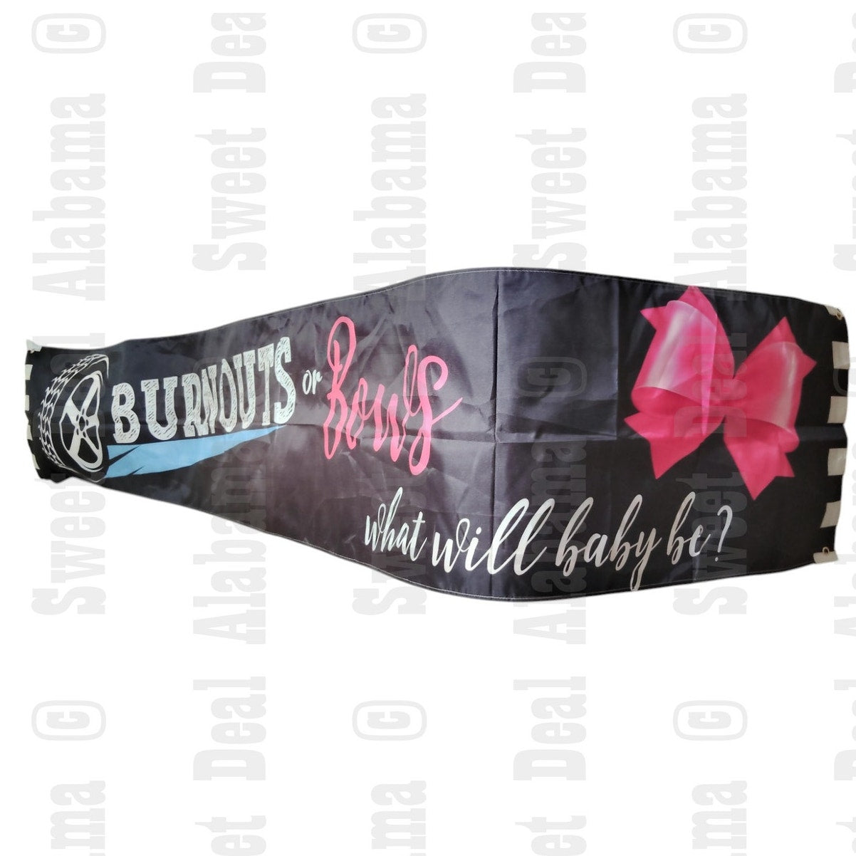 Burnouts or Bows Gender Reveal Indoor/Outdoor Banner – 118” x 20” Party Decor