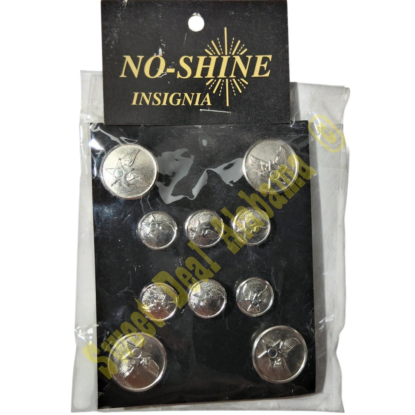 No Shine Insignia, USAF Hap Arnold Button Set- Enlisted - (6-25 Ligne & 4-36 Ligne) w/ Toggles, NIP