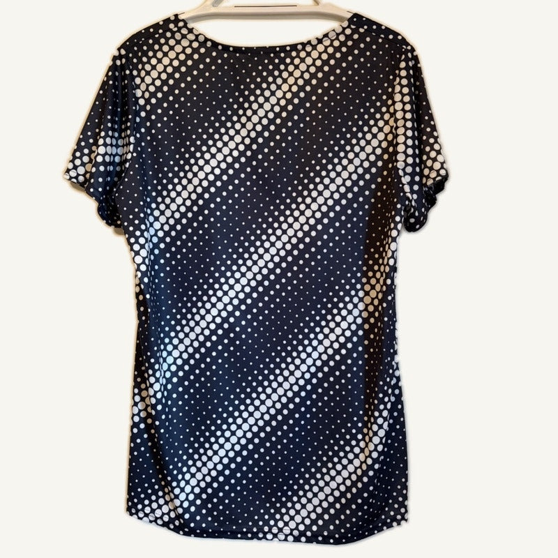 Lane Bryant Woman M Black White Polka Dot Short Sleeve Top Elastic Bust