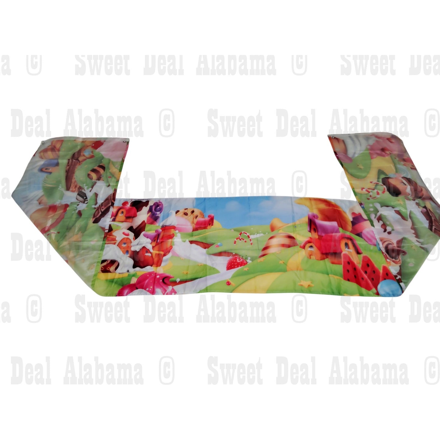 Cartoon Candy Castle Indoor/Outdoor Banner 118” x 20” Candyland Lollipop Rainbow