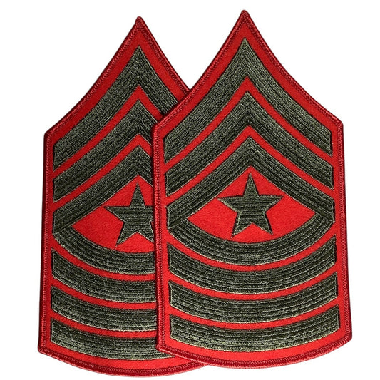 1 Set US Marine Corps Sergeant Major, Green/Red Embroidered, 6-5/8"H x 3-5/8"W