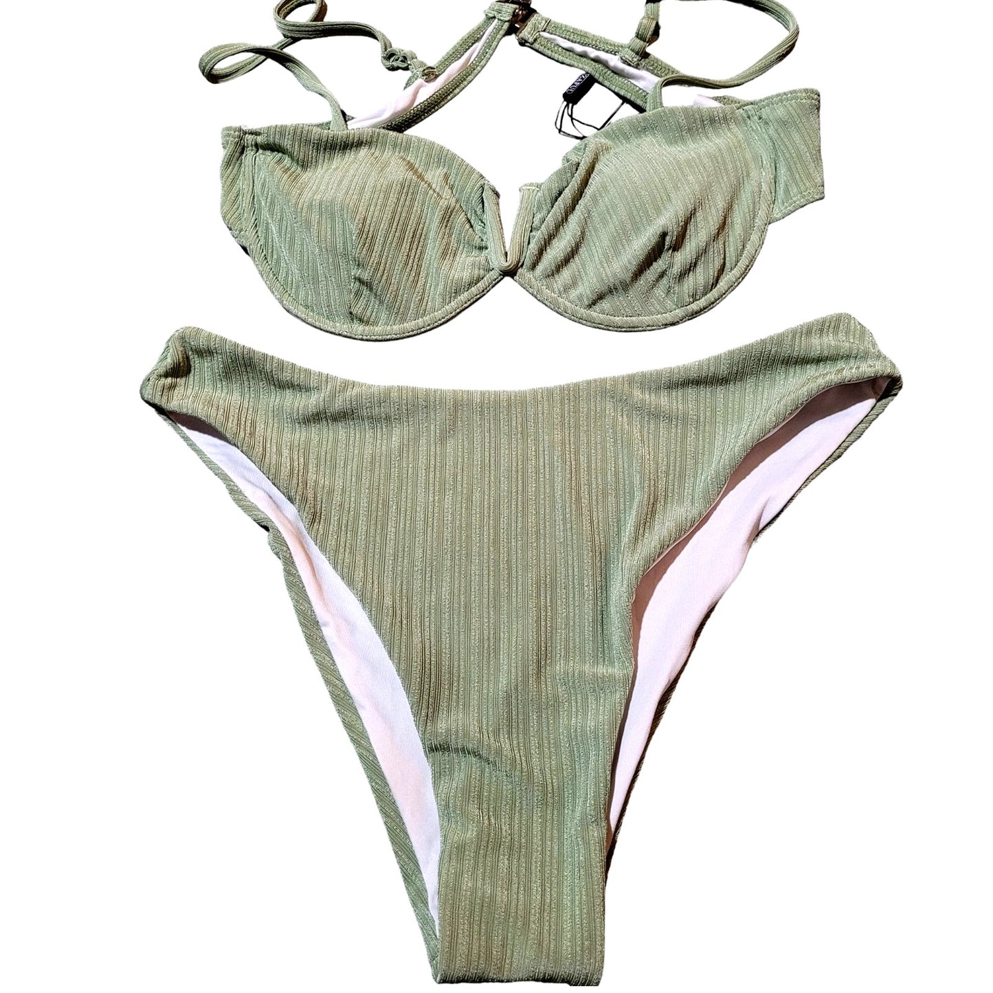 ZAFUL V-Notch Underwire Balconette Bikini Swimwear - Light Green, M (6)