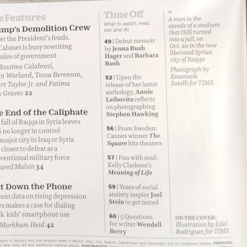 TIME Magazine November 6, 2017 Wrecking Crew Trump Cabinet Back Issue