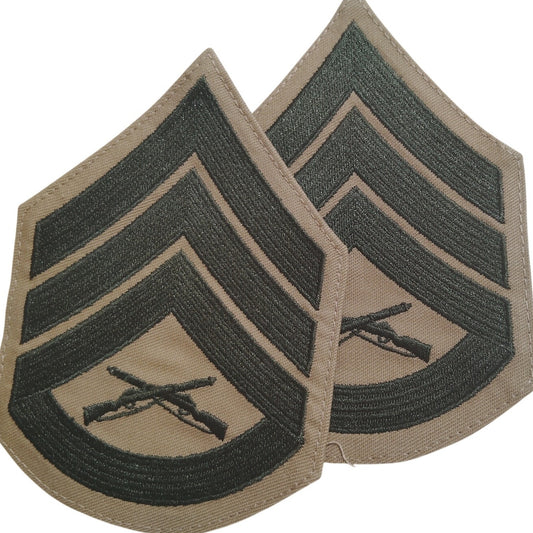 Men's USMC Staff Sergeant (E‑6) Patches – Green on Khaki – Pair – 4.63" × 5.13"