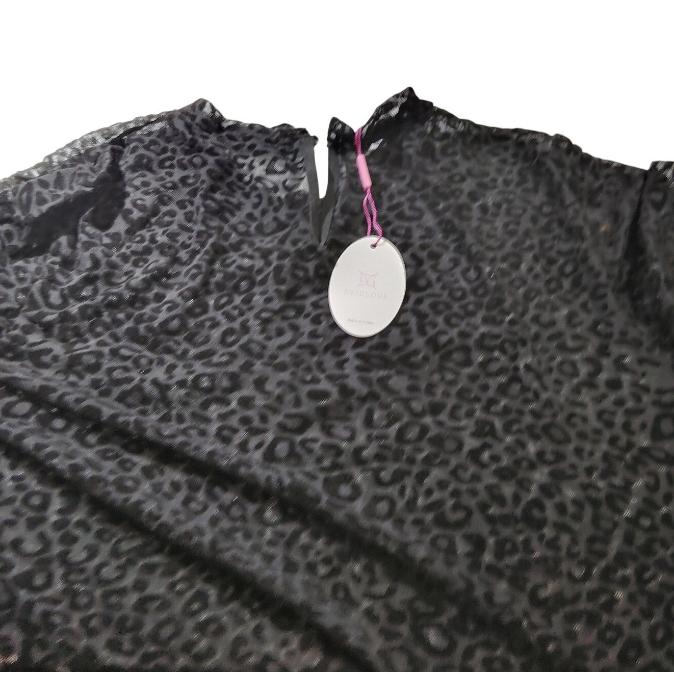 Avidlove Black Leopard Mesh L/S Bodysuit – Mock Neck – Snap Closure – XL – NWT