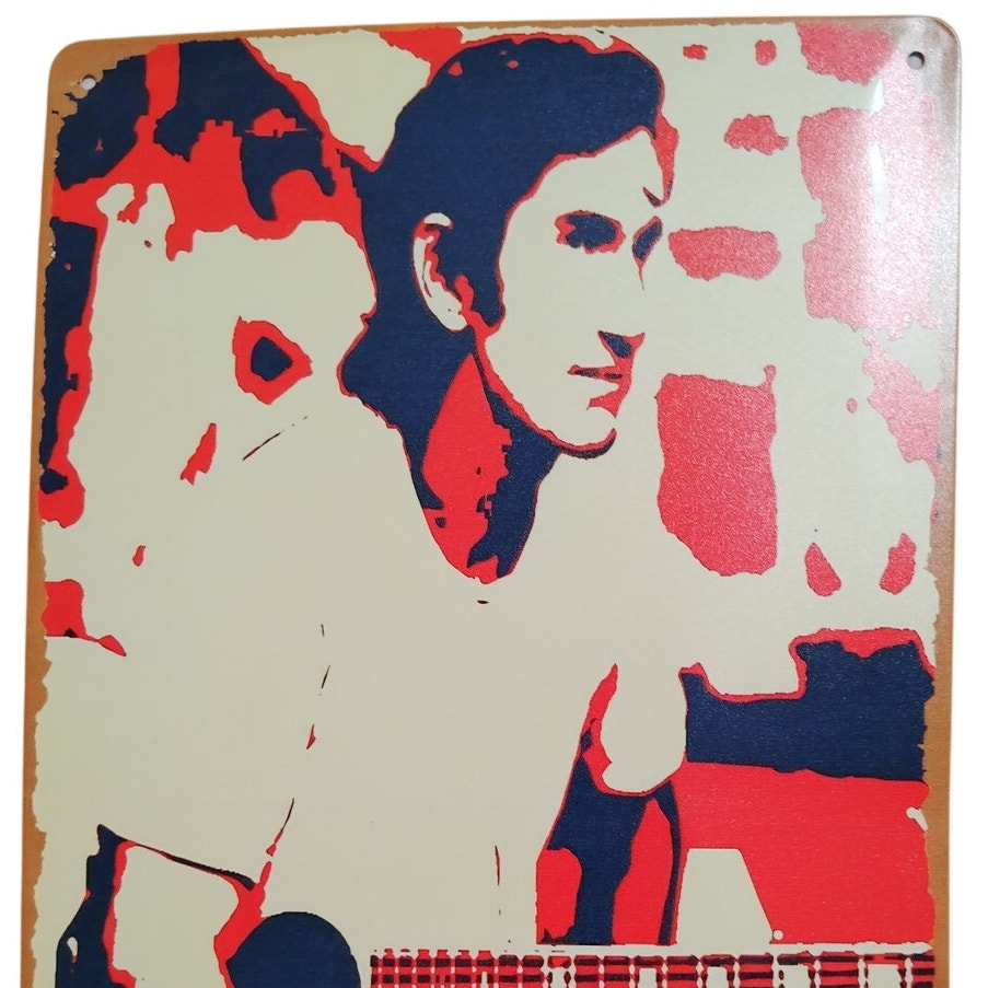 Townes Van Zandt Retro Tin Sign – 12x8 Stylized Guitar Portrait – Americana Wall Art