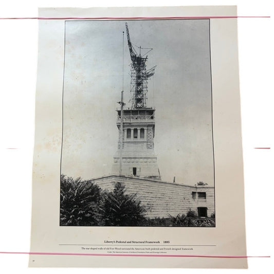 Vintage 1885 Statue of Liberty Pedestal & Framework Print - 20"x16" Black/White