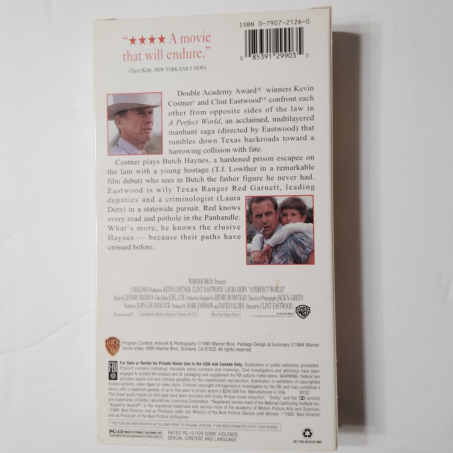 A Perfect World VHS 1993 Kevin Costner Clint Eastwood Drama Thriller Vintage