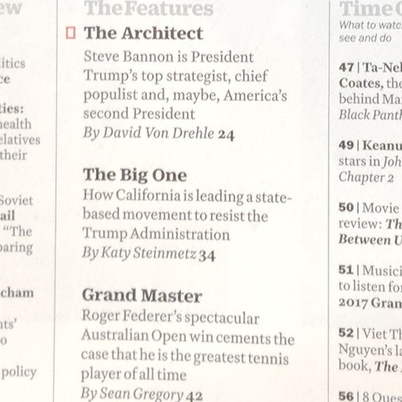 TIME Magazine February 13 2017 Steve Bannon Great Manipulator Vol 189 No 5