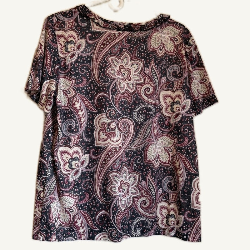 Blair Women's 2-Piece Maroon Paisley Top & Button-Up Coat Set Size L