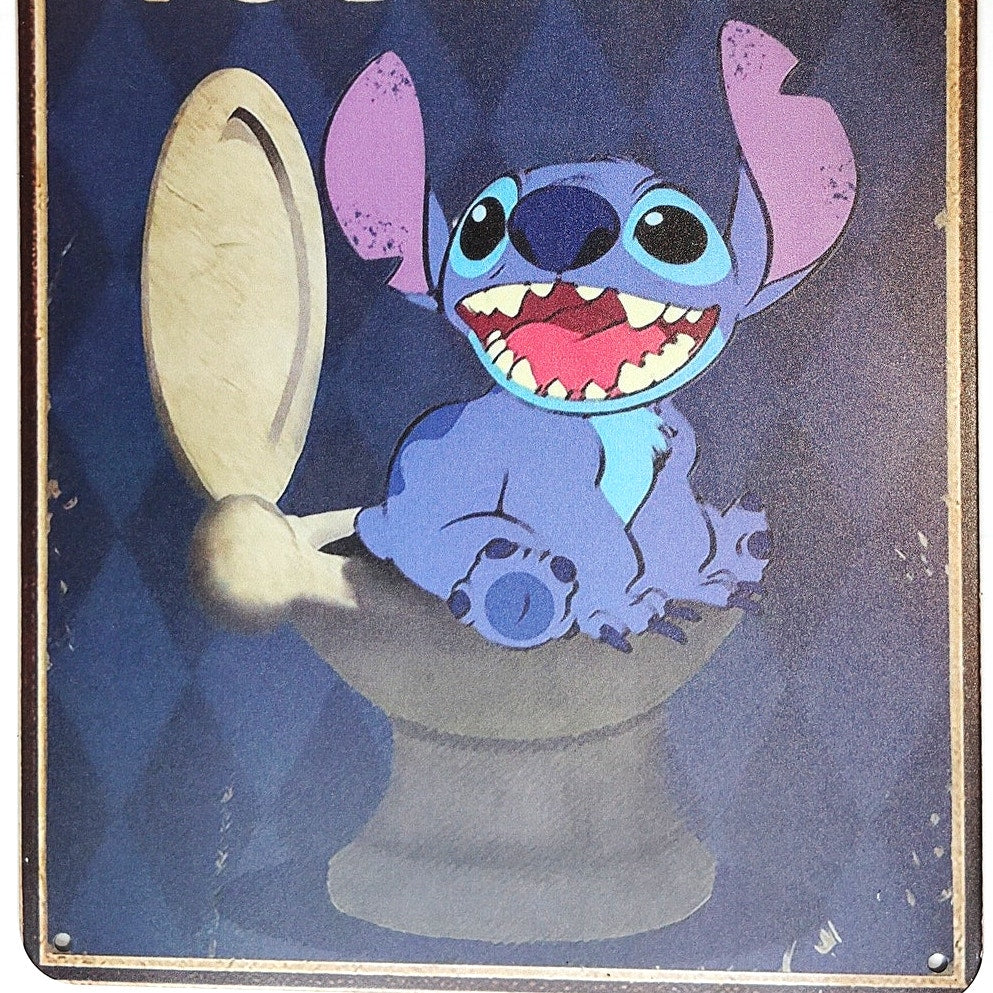 Flush You Must Tin Sign 12×8 Funny Bathroom Humor Blue Cartoon Metal Wall Decor
