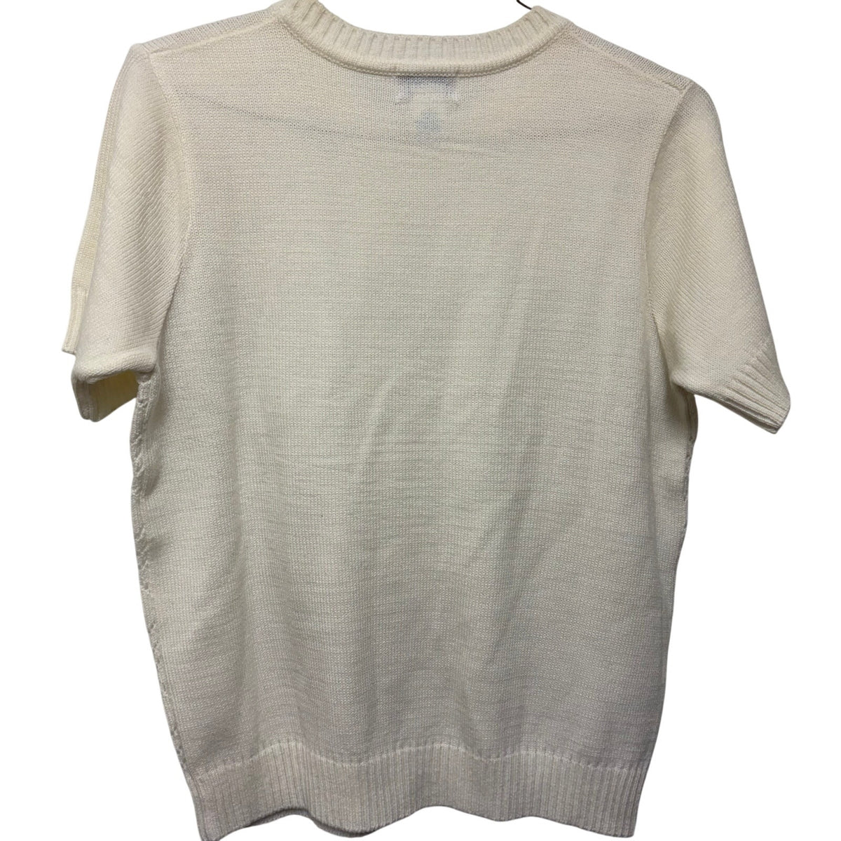 Vicki Wayne Women's White Short Sleeve Knit Sweater Top Large, 100% Acrylic