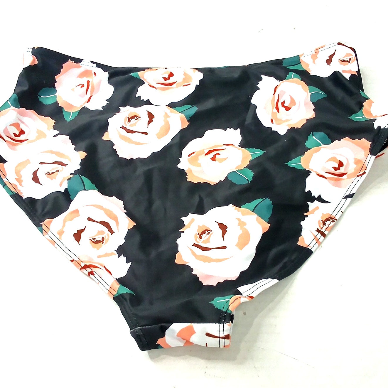 Marinavida Black Floral High Waisted Bikini Bottoms Rose Print Women’s Medium