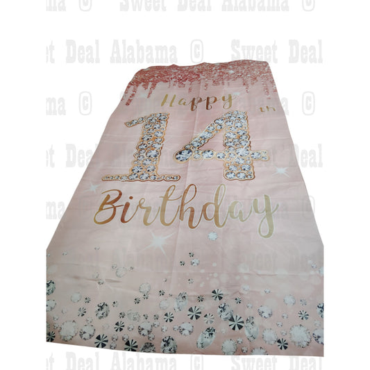 14th Birthday Photography Backdrop, Door Banner or Party Banner Tapestry 35"x72"