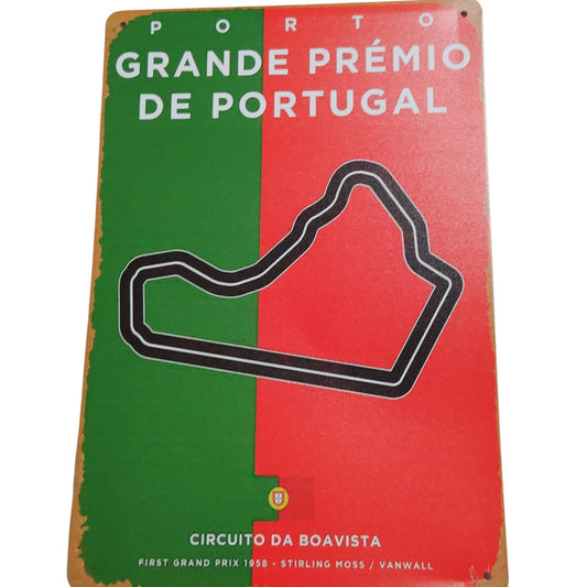 1958 Portuguese Grand Prix Tin Sign 12"x8" Vintage Circuito da Boavista Racing Plaque, Stirling Moss