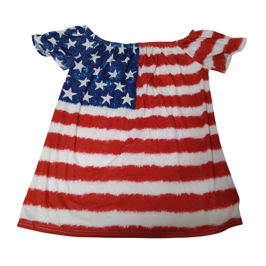 Small U.S. Flag Blouse – Patriotic S/S Top, Red White Blue Stars & Stripes