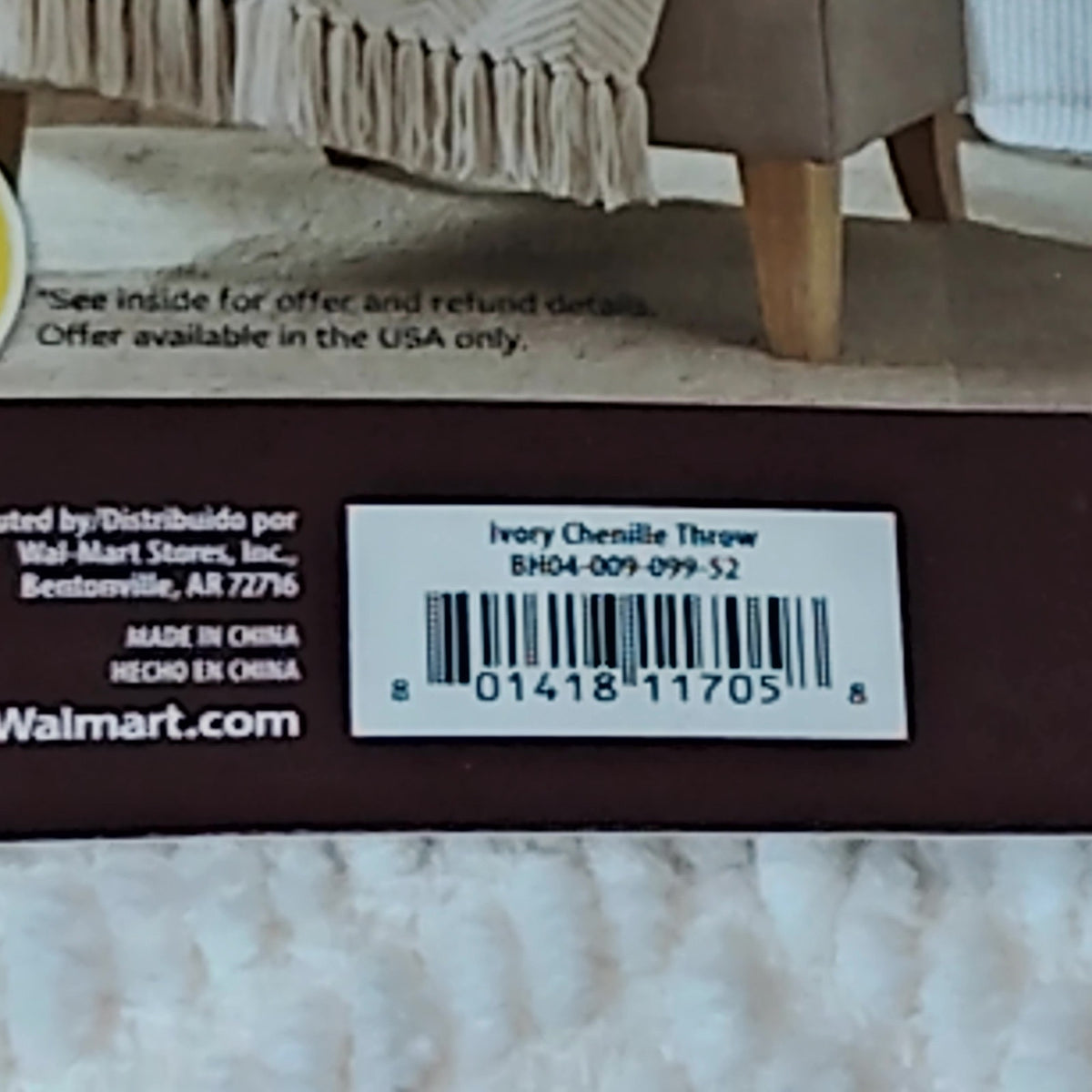 Better Homes & Gardens Chenille Throw 50x60 Ivory Soft Cozy Blanket