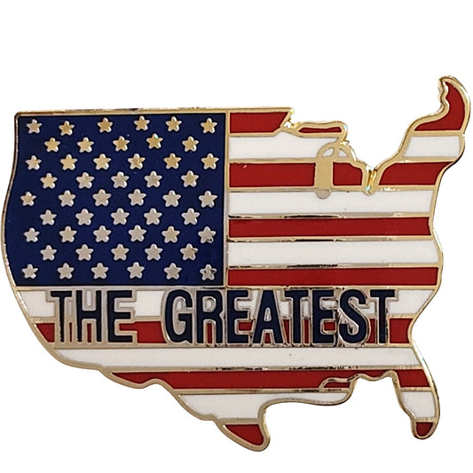 USA “The Greatest” Map Novelty Hat Lapel Pin American Flag Patriotic 1‑1/4" × 1"