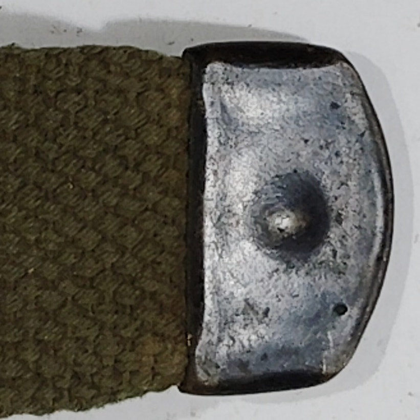 65" x 1-1/4" Military Green Webbing Belt – w/ Flat Buckle, Dimpled Metal Keeper