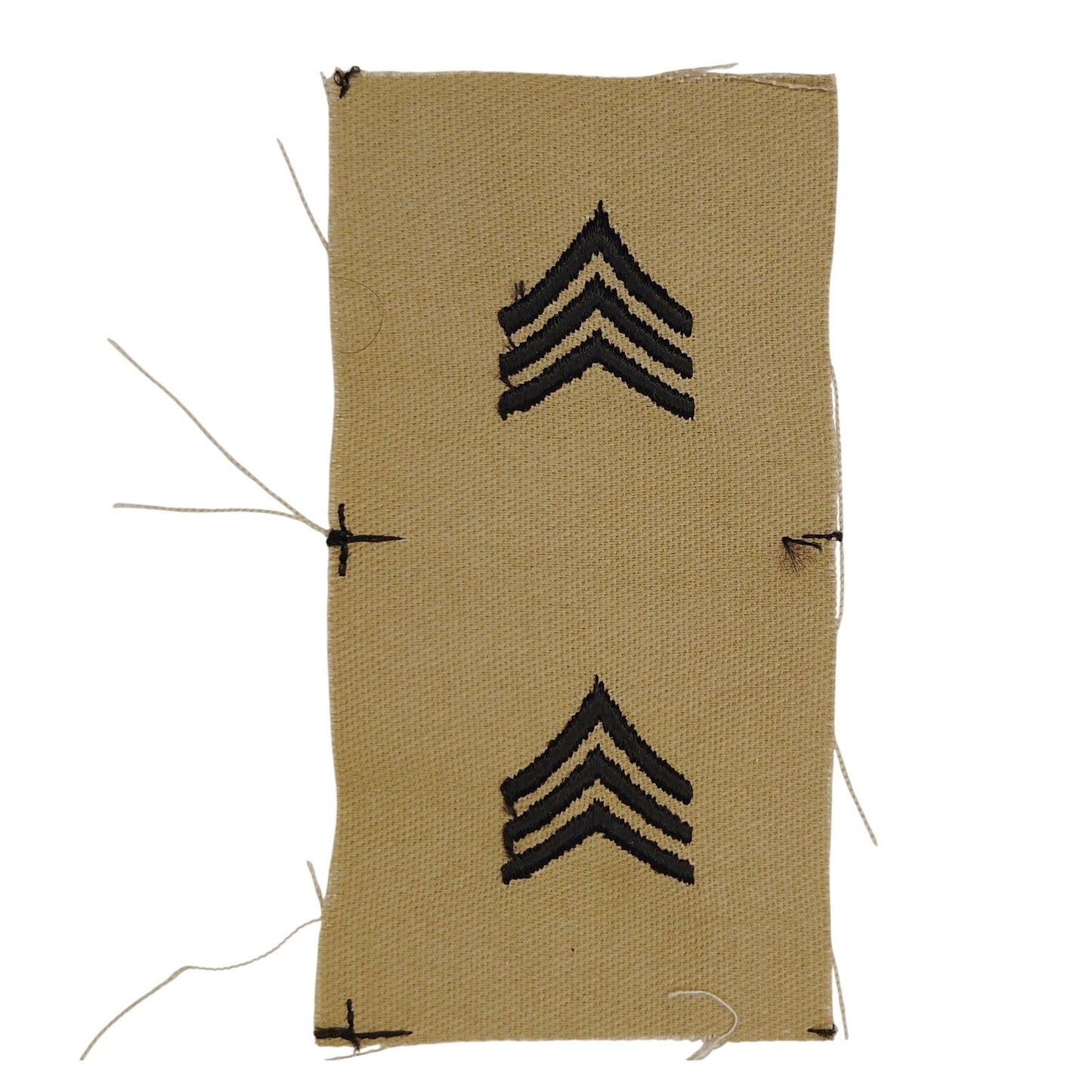 US Army SGT E‑5 Rank Patch Pair Subdued Tan 4" × 2" Raw‑Edge Vintage