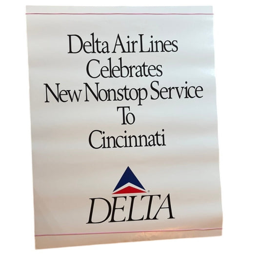 Original 80s Delta Air Lines Cincinnati Nonstop Service Silkscreen Poster 28x22