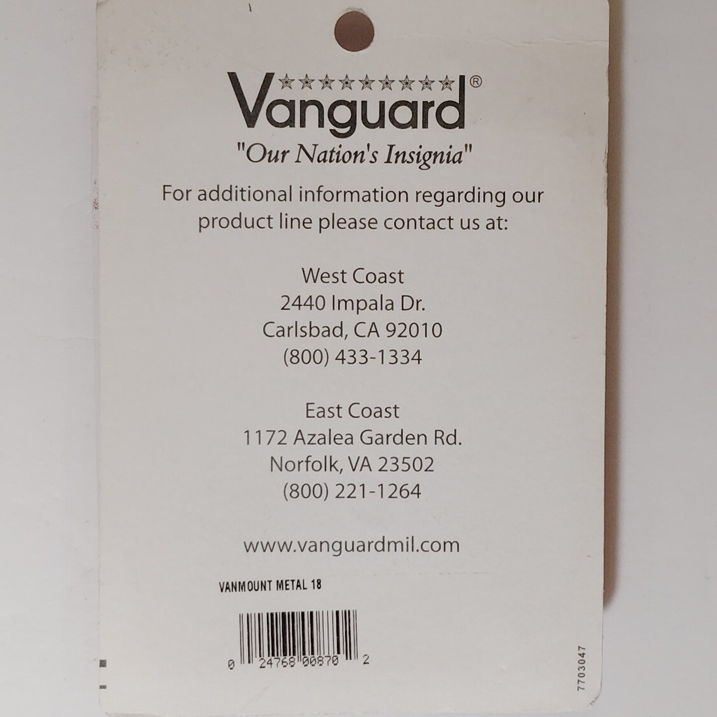 Vanguard Mounting Rack Bar - 18 Ribbons (3/3/3/3/3/3 w/ No Gap)