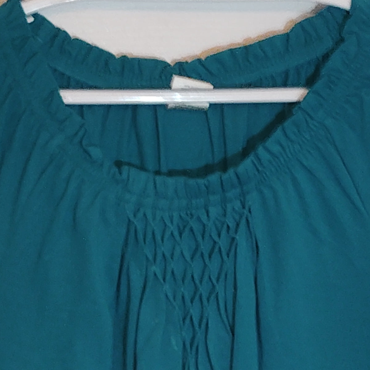 Blair Green Navy Plaid Overshirt Teal Smocked Top 2-PC Set Women’s Large EUC