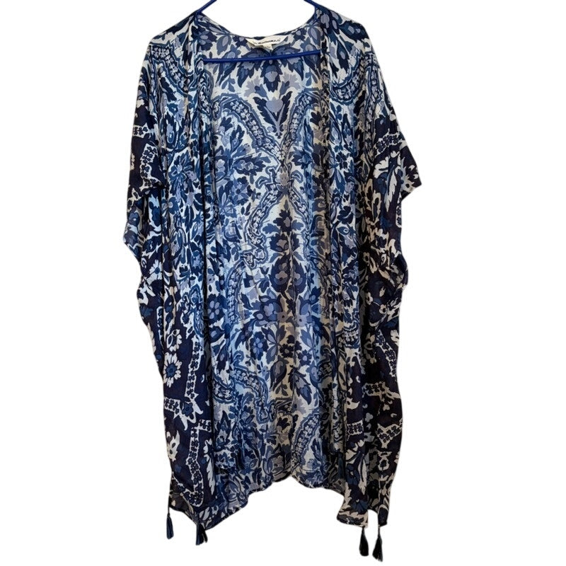 Tantrums Women's 2-Piece White Tank & Blue Paisley Open Cardigan Set L Boho