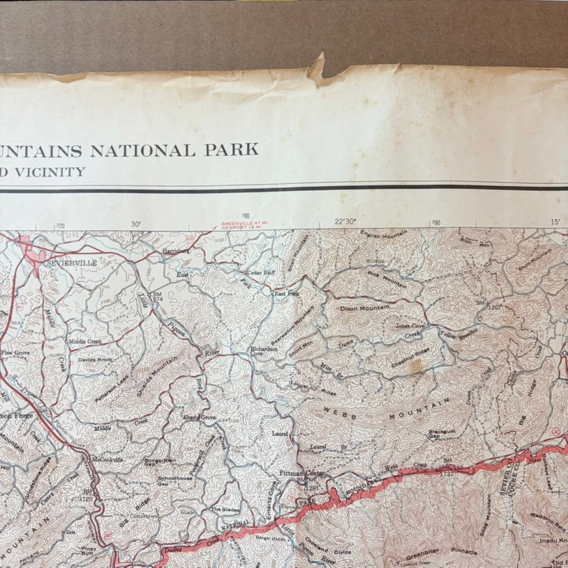 Vintage 1972 USGS Great Smoky Mountains National Park Map 36x29 - Damage Noted